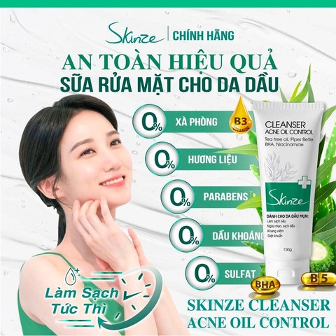 SỮA RỬA MẶT SKINZE ACNE OIL CONTROL CHO DA DẦU MỤN TRÀM TRÀ TRẦU KHÔNG KHỔ QUA BHA VITAMIN B5