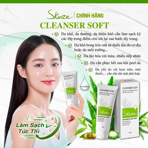 SỮA RỬA MẶT SKINZE CLEANSER SOFT CHO DA KHÔ THƯỜNG NHẠY CẢM TRÀ XANH TRÀM TRÀ KHỔ QUA B5 LÔ HỘI