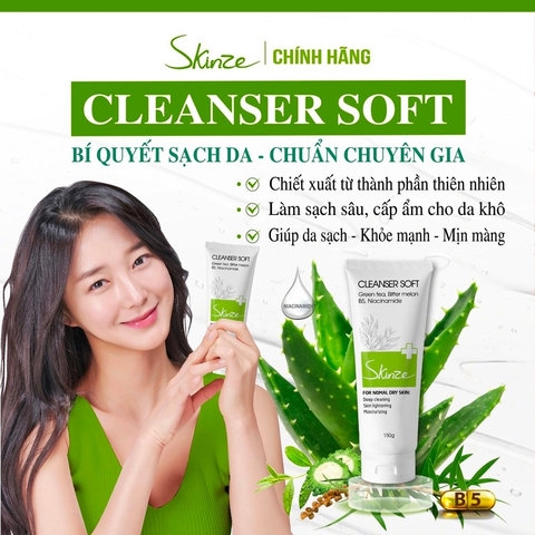 SỮA RỬA MẶT SKINZE CLEANSER SOFT CHO DA KHÔ THƯỜNG NHẠY CẢM TRÀ XANH TRÀM TRÀ KHỔ QUA B5 LÔ HỘI