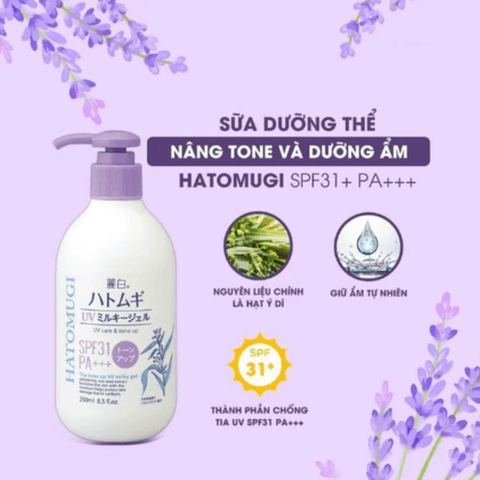 SỮA DƯỠNG THỂ NÂNG TÔNG, CHỐNG NẮNG 250ML-HATOMUGI