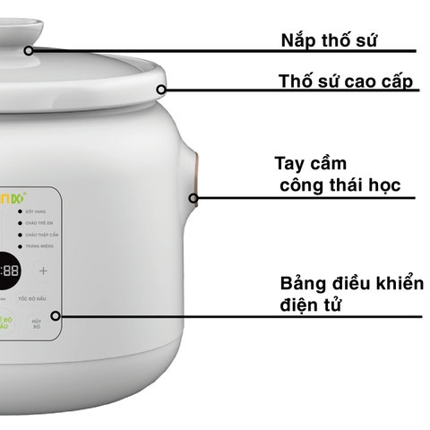 NỒI NẤU CHẬM ĐIỆN TỬ LÕI SỨ HẦM CHÁO CHO BÉ 8 CHỨC NĂNG, HẦM GÀ, KHO CÁ..BN-30SLC - BENNIX
