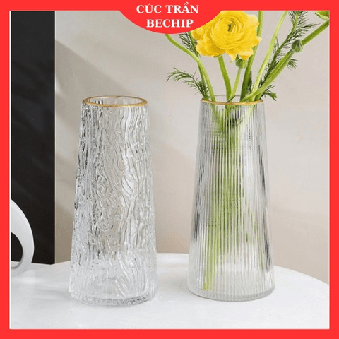 LỌ HOA THỦY TINH CỔ VIỀN VÀNG CTB571 - BECHIP