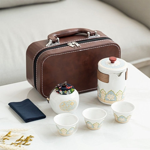 BỘ ẤM PHA TRÀ GỐM SỨ DU LỊCH TRÁNG MEN CAO CẤP