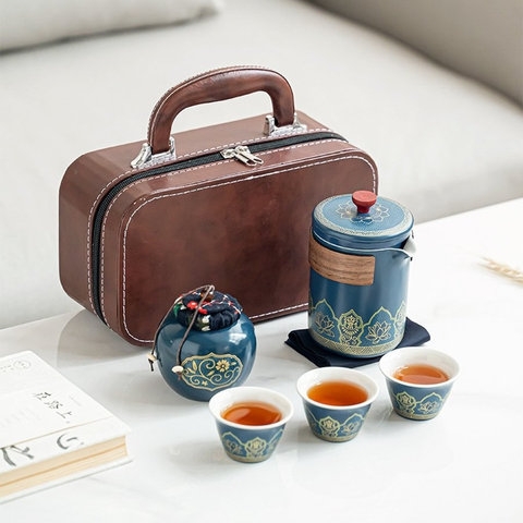 BỘ ẤM PHA TRÀ GỐM SỨ DU LỊCH TRÁNG MEN CAO CẤP