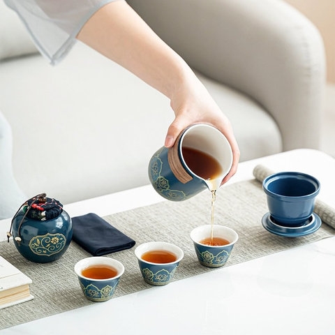 BỘ ẤM PHA TRÀ GỐM SỨ DU LỊCH TRÁNG MEN CAO CẤP