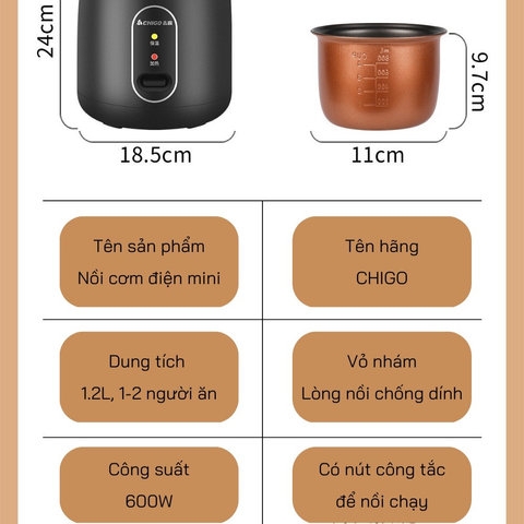 NỒI CƠM ĐIỆN MINI CHỐNG DÍNH ĐỦ 1-2 NGƯỜI ĂN