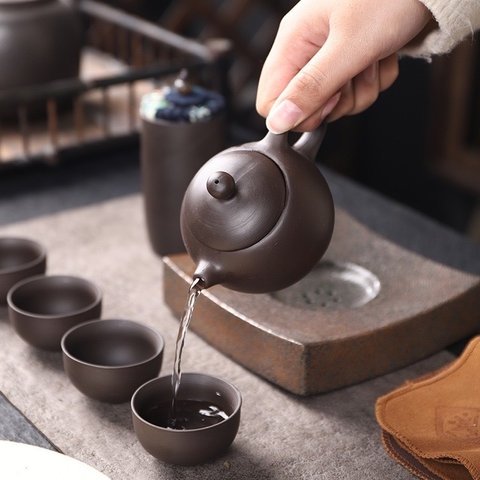 BỘ ẤM TRÀ KÈM TÚI XÁCH DU LỊCH TÁCH PHA CHÈ GỐM ĐẸP BỘ QUÀ TẶNG BÌNH CHÀ ĐẤT NUNG TỬ SA CAO CẤP - PHƯƠNG THỦY MART