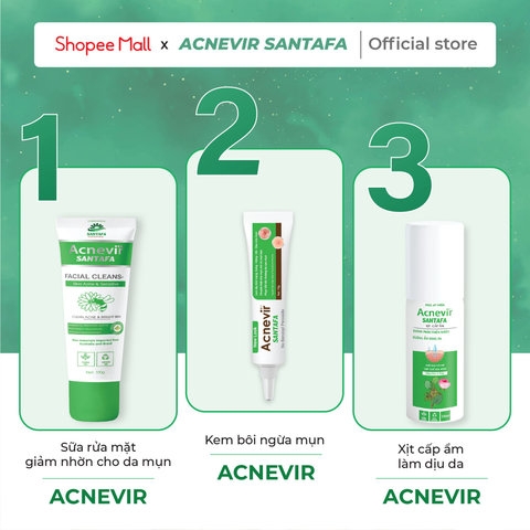 XỊT KHOÁNG GIÚP CẤP ẨM SÁNG DA TỪ THIÊN NHIÊN ACNEVIR SANTAFA - CHAI 100ML3 - SANTAFA