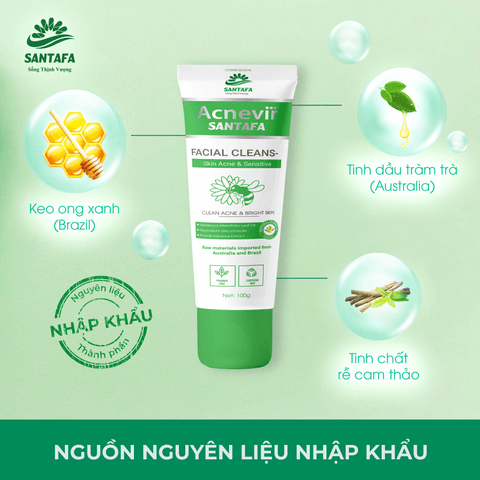 SỮA RỬA MẶT ACNEVIR SANTAFA CHIẾT XUẤT KEO ONG XANH THIÊN NHIÊN, AN TOÀN, DÀNH CHO MỌI LOẠI DA 100GR - SANTAFA