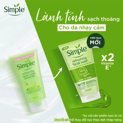 SỮA RỬA MẶT SIMPLE 150ML LÀNH TÍNH DỊU NHẸ CHO DA NHẠY CẢM/DA DẦU MỤN - GDN