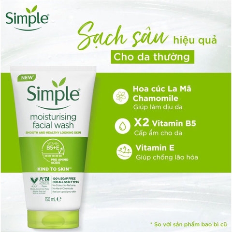 SỮA RỬA MẶT SIMPLE 150ML LÀNH TÍNH DỊU NHẸ CHO DA NHẠY CẢM/DA DẦU MỤN - GDN