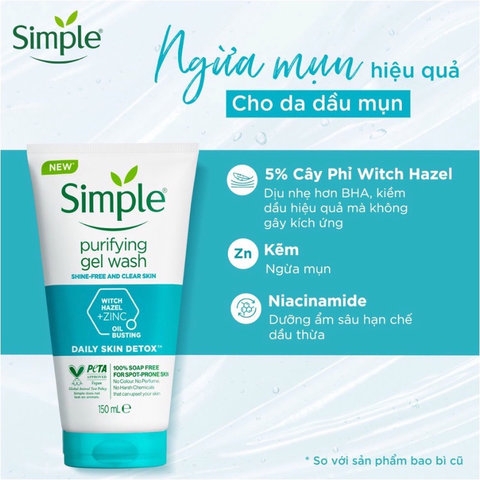 SỮA RỬA MẶT SIMPLE 150ML LÀNH TÍNH DỊU NHẸ CHO DA NHẠY CẢM/DA DẦU MỤN - GDN