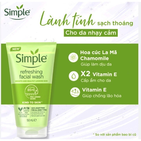SỮA RỬA MẶT SIMPLE 150ML LÀNH TÍNH DỊU NHẸ CHO DA NHẠY CẢM/DA DẦU MỤN - GDN