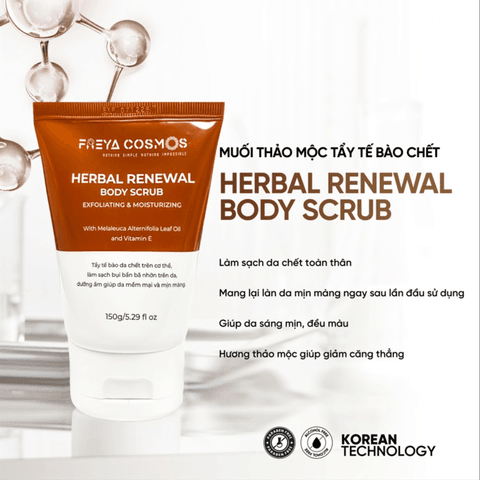 MUỐI THẢO MỘC TẨY TẾ BÀO CHẾT HỖ TRỢ GIẢM MỤN CƠ THỂ, GIẢM VIÊM NANG LÔNG FREYA COSMOS HERBAL RENEWAL BODY SCRUBS 150GR