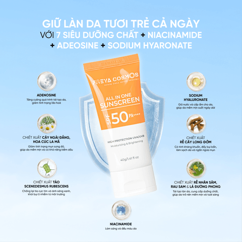 KEM CHỐNG NẮNG NÂNG TONE, KIỀM DẦU, DƯỠNG DA - FREYA COSMOS ALL IN ONE SUNSCREEN SPF50/PA++++
