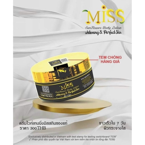 KEM BODY MISS THÁI LAN DƯỠNG TRẮNG, MAKEUP CHỐNG NẮNG HŨ NHỎ 170G - GDN