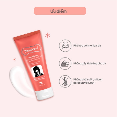 KEM DƯỠNG DA TAY CHIẾT XUẤT BƯỞI & TRÀ XANH HAND CREAM WITH GRAPEFRUIT SEED OIL & MATCHA GREEN TEA TEENILICIOUS (TUÝP/60G)