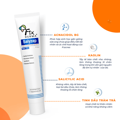 GEL GIẢM MỤN, NGĂN NGỪA HÌNH THÀNH NHÂN MỤN MỚI SALYZAP NIGHT TIME- FIXDERMA TUÝP 20G