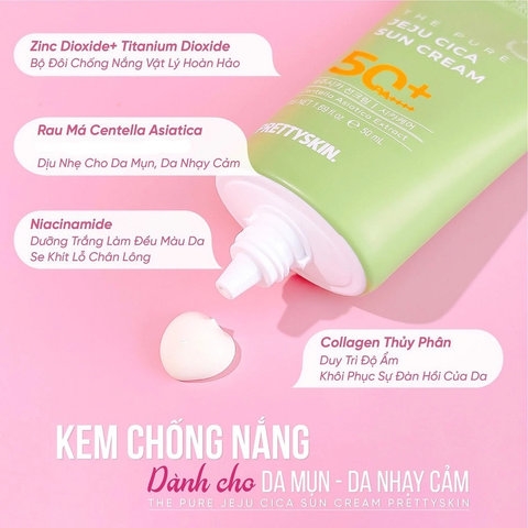KEM CHỐNG NẮNG PHỔ RỘNG RAU MÁ PRETTYSKIN 50ML SPF50+ DƯỠNG ẨM CHỐNG NẮNG AD584