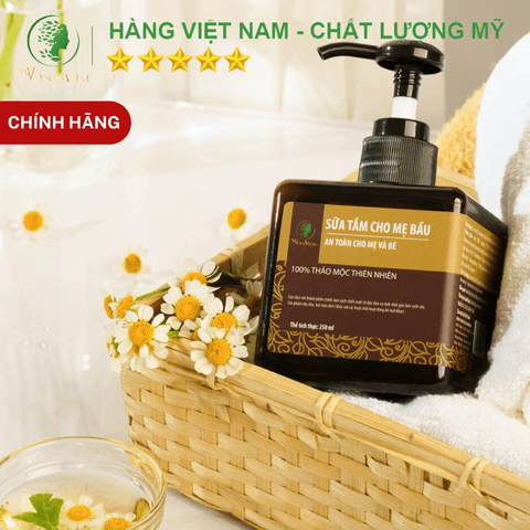 SỮA TẮM HỮU CƠ CHO MẸ DƯỠNG DA TRẮNG MỊN, NGỪA MỤN VIÊM 250ML - WONMOM