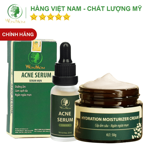 BỘ TRẮNG DA, SẠCH MỤN WONMOM ( 1 KEM CẤP ẨM + 1 SERUMM MỤN )