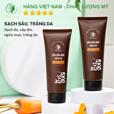 BỘ DƯỠNG DA MẶT ORGANIC, LÀM SẠCH DA, NGĂN NGỪA MỤN, TRẮNG SÁNG DA MẶT WONMOM (1 SỮA RỬA MẶT + 1 SERUM VITAMIN C)