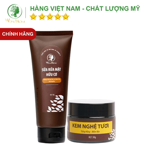 COMBO CHĂM SÓC DA MẶT SÁNG KHỎE VÀ TRẮNG MỊN MÀNG WONMOM (SỮA RỬA MẶT HỮU CƠ + KEM NGHỆ TƯƠI)