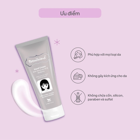 KEM DƯỠNG DA TAY CHIẾT XUẤT HẠT ARGAN & DÂU TẰM HAND CREAM WITH MOROCCAN OIL & MULBERRY TEENILICIOUS ( TUÝP/60G)