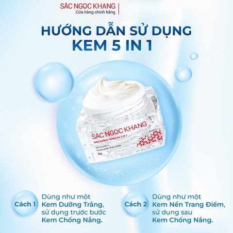 KEM DƯỠNG TRẮNG DA BAN NGÀY 5 IN 1 - NÂNG TÔNG DƯỠNG TRẮNG SẮC NGỌC KHANG