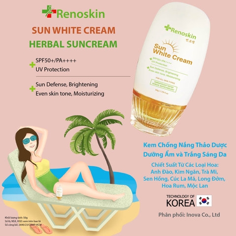 MUA 1 TẶNG 1] COMBO HÈ KHÔNG SỢ NẮNG - KEM CHỐNG NẮNG THẢO DƯỢC SUN WHITE CREAM KOREA 50G