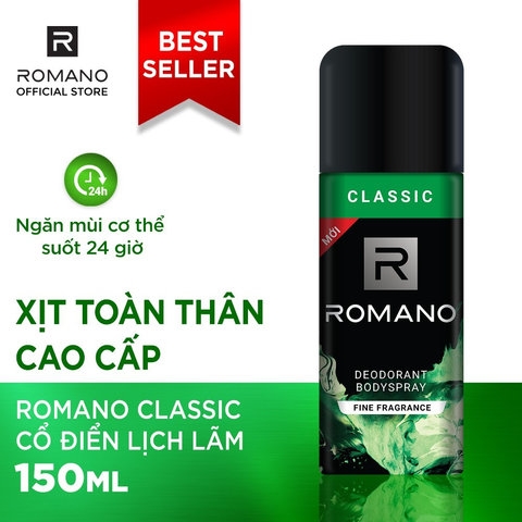 COMBO 2 XỊT KHỬ MÙI ROMANO CLASSIC 150ML TẶNG KÈM NƯỚC HOA BỎ TÚI ROMANO18ML