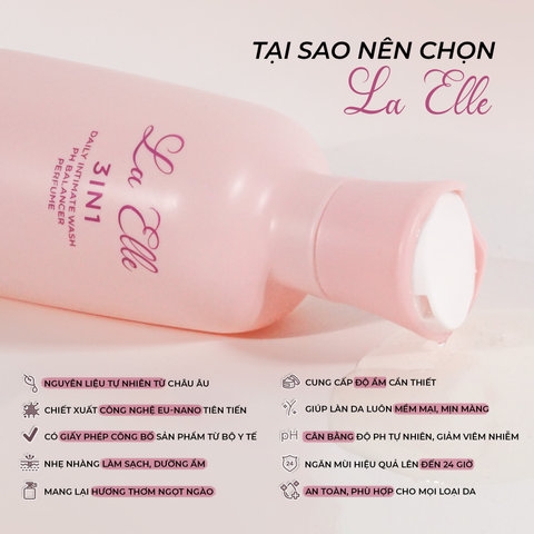 DUNG DỊCH VỆ SINH PHỤ NỮ LA ELLE 3IN1 HƯƠNG THƠM DỊU NHẸ DÒNG CAO CẤP 350G CHIẾT XUẤT TỰ NHIÊN BẰNG CÔNG NGHỆ EU-NANO HỖ TRỢ LÀM SẠCH, DƯỠNG ẨM, KHỬ MÙI, CÂN BẰNG PH