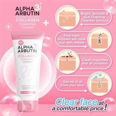 SỮA RỬA MẶT TRẮNG DA NGĂN NGỪA MỤN ALPHA ARBUTIN LOLLAGEN FOAMING CLEANSER THÁI LAN 120ML - GDN