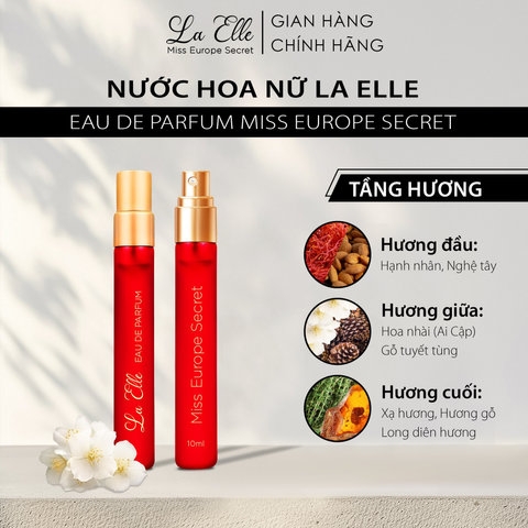 COMBO 3 CHAI 10ML] NƯỚC HOA NỮ LA ELLE EAU DE PARFUM MISS EUROPE CUTE - LOVELY - SECRET HƯƠNG THƠM TINH TẾ, SANG TRỌNG
