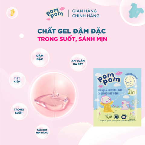 COMBO 2 DÂY] GEL GIẶT XẢ NEWBORN DÀNH CHO BÉ SƠ SINH (0 - 12 THÁNG) 24 GÓI 20ML - POM POM