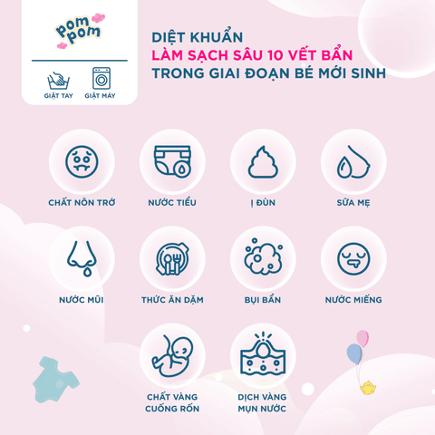 COMBO 2 DÂY] GEL GIẶT XẢ NEWBORN DÀNH CHO BÉ SƠ SINH (0 - 12 THÁNG) 24 GÓI 20ML - POM POM
