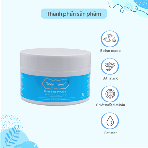 KEM DƯỠNG DA, LÀM SÁNG DA VÙNG MÔNG VÀ TOÀN THÂN - TEENILICIOUS BUM BODY CREAM (100G)