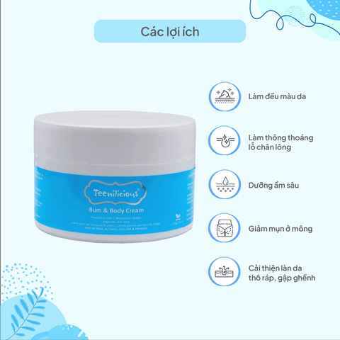 KEM DƯỠNG DA, LÀM SÁNG DA VÙNG MÔNG VÀ TOÀN THÂN - TEENILICIOUS BUM BODY CREAM (100G)