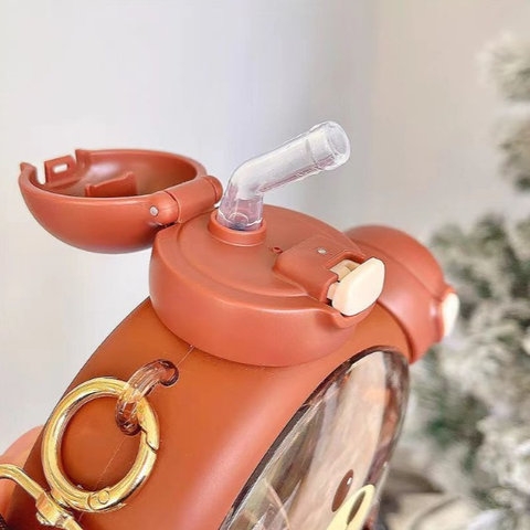 BÌNH NƯỚC GẤU 2 ỐNG HÚT 750ML MÀU NGẪU NHIÊN - SU