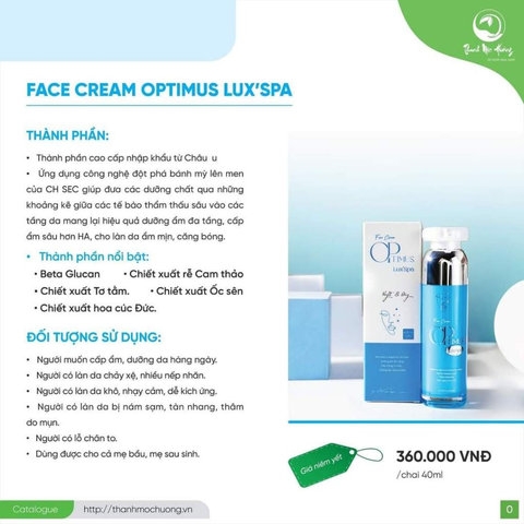 KEM FACE DƯỠNG TRẮNG DA OPTIMUS LUX SPA 40ML