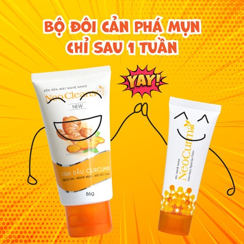 COMBO DƯỠNG DA NGỪA MỤN MỜ THÂM: SỮA RỬA MẶT, GEL CHẤM MỤN NANO NGHỆ CURCUMIN NEOSKIN AN TOÀN, LÀNH TÍNH