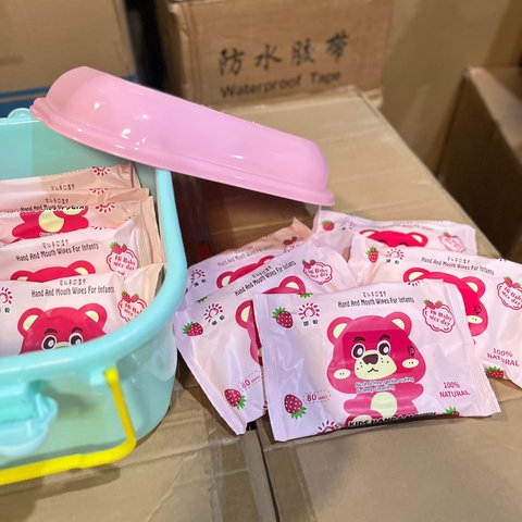 COMBO 10 GSOI KHĂN ƯỚT GẤU DÂU HỒNG NHẠT KÈM