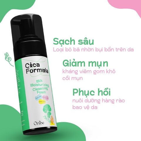 SỮA RỬA MẶT RAU MÁ TẠO BỌT ORIBE CICA FORMULA LÀM SẠCH SÂU DƯỠNG ẨM CHO DA MỤN DA DẦU NHẠY CẢM 120ML