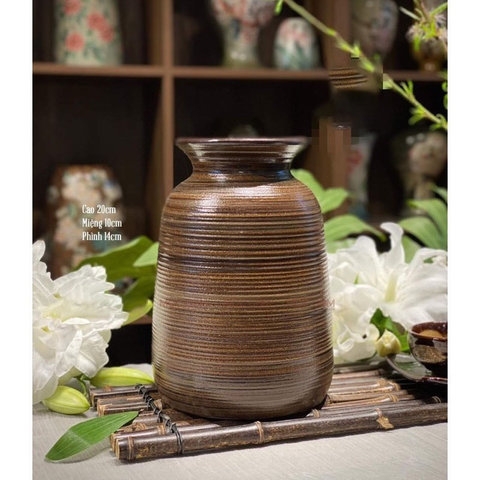 BÌNH GỐM CẮM HOA BÁT TRÀNG MIỆNG LOE MEN