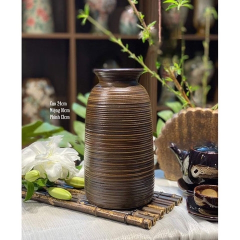 BÌNH GỐM CẮM HOA BÁT TRÀNG MIỆNG LOE MEN