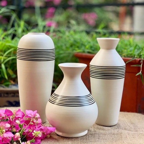 BỘ 3 BÌNH GỐM VẼ HOA BÁT TRÀNG LÀM QUÀ TẶNG,