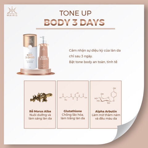COMBO TẮM Ủ TRẮNG 30S LIGHT ON VÀ BODY TRUYỀN TRẮNG 3 DAYS MAIRIS - TẨY TẾ BÀO CHẾT, DƯỠNG TRẮNG MỊN, CHỐNG NẮNG- MAIRIS