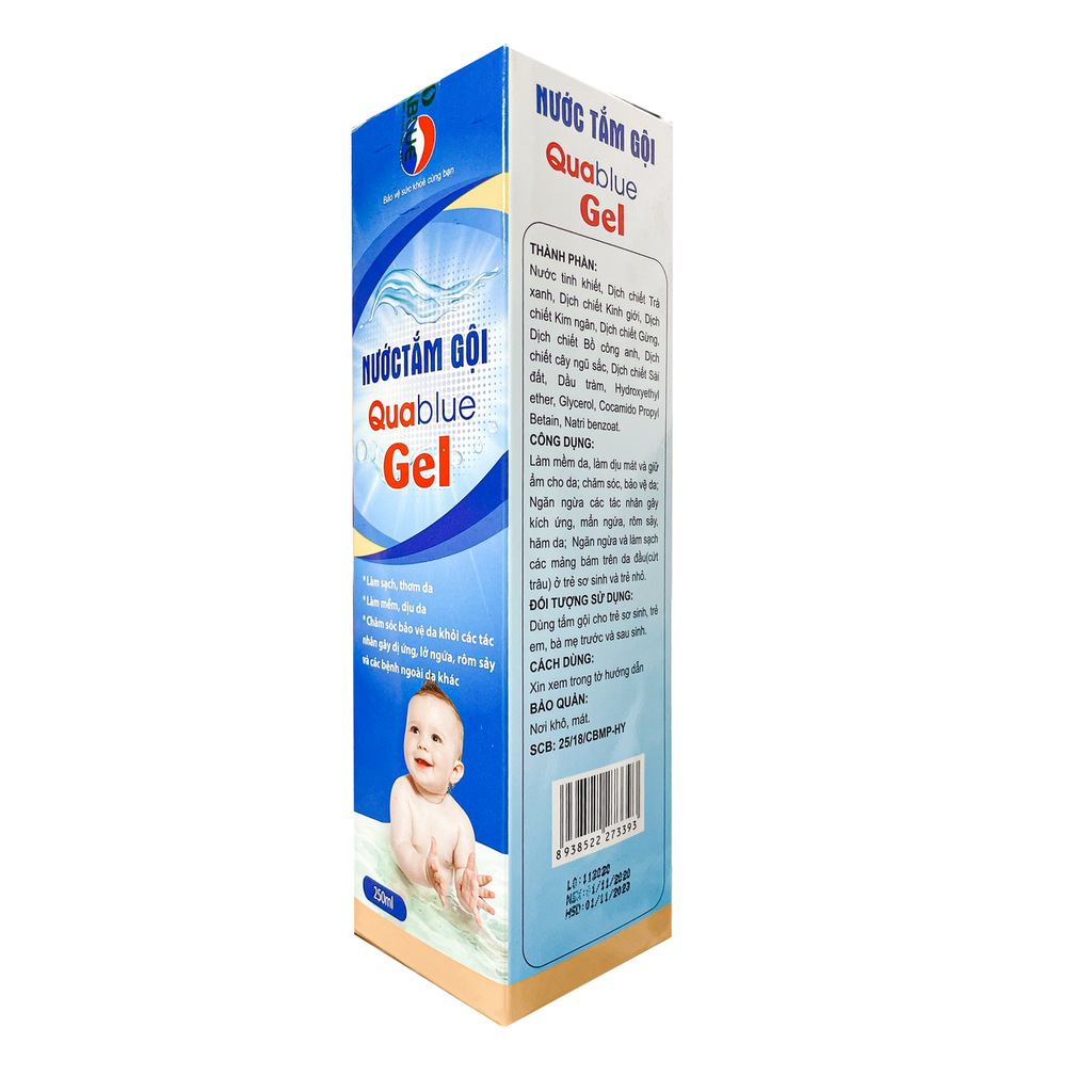 NƯỚC TẮM GỘI GEL QUABLUE CHO MẸ VÀ BÉ, GIÚP LÀM SẠCH, NGĂN NGỪA MẨN NGỨA, RÔM SẢY - QUABLUE