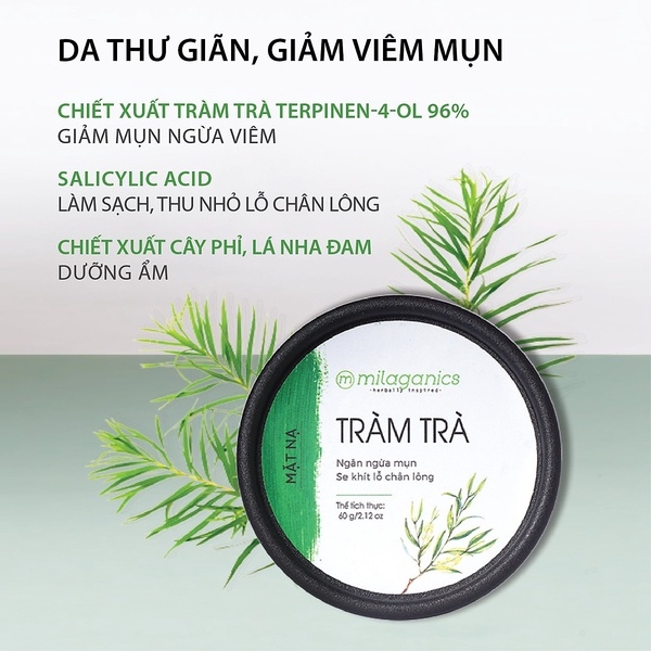 MẶT NẠ ĐẤT SÉT NGỪA MỤN TRÀM TRÀ 60G - MILAGANICS