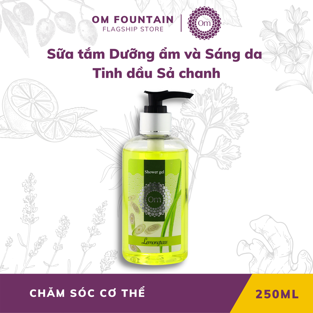 SỮA TẮM SÁNG DA VÀ NGĂN NGỪA MỤN LƯNG TINH DẦU SẢ CHANH 250ML - OM FOUNTAIN
